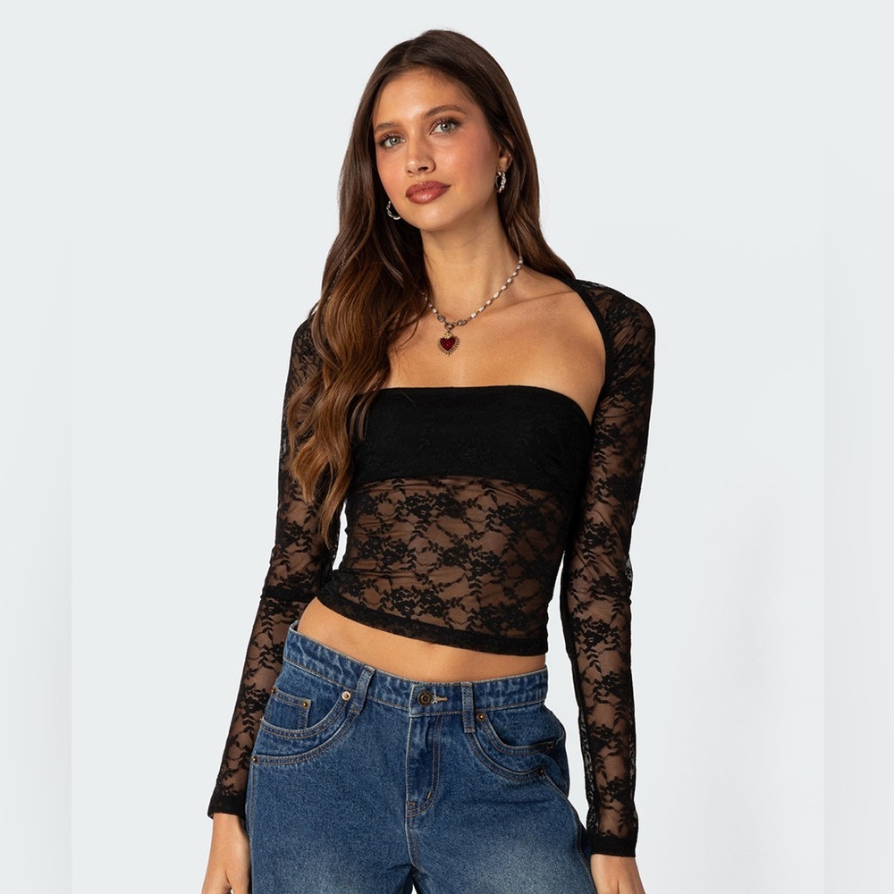 NWT Edikted Black Lace Sleeves